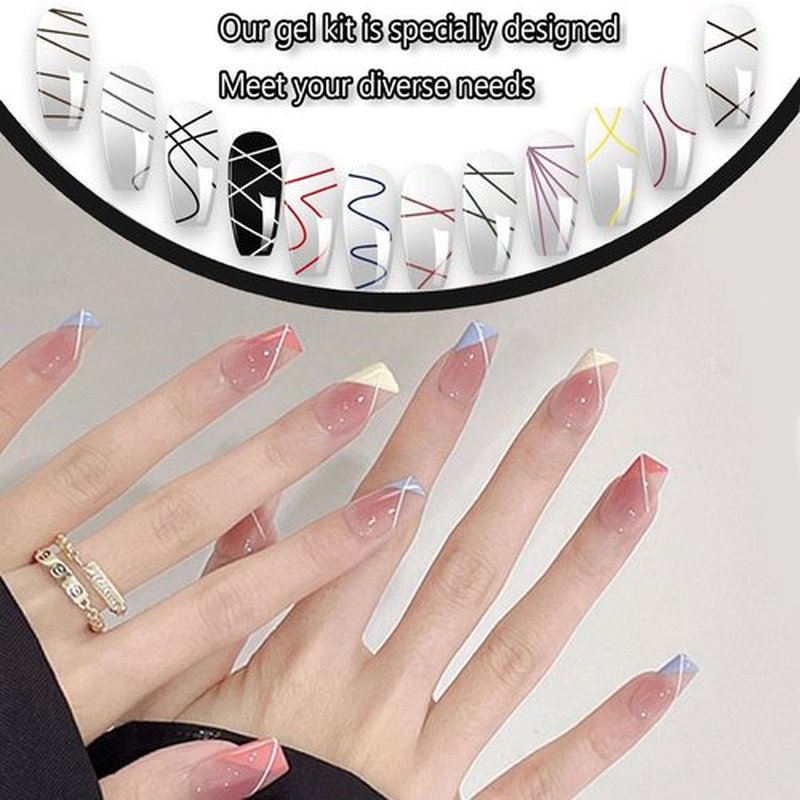 MEETNAIL Gel Liner Nail Art Set 12 Colors Gold Black Glitter with Thin Brush Soak Off UV/LED Gel Nail Polish Liner at Home Salon DIY Manicure Gift for Women