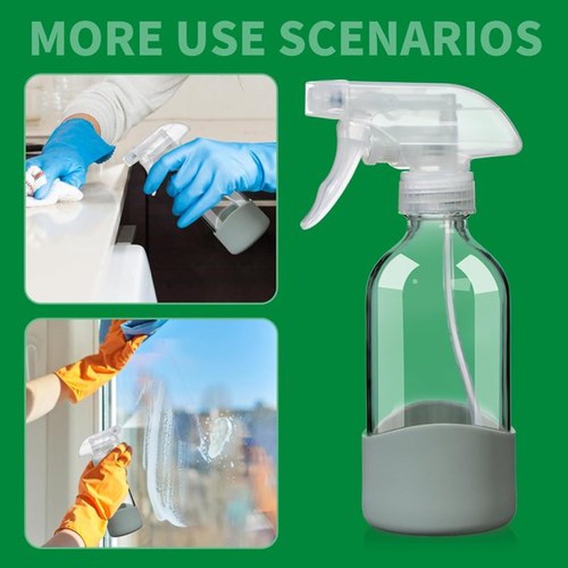 Skiennix 8oz Clear Glass Spray Bottle - Refillable, Leakproof & Eco-Friendly with Adjustable Nozzle | Perfect for Cleaning, Hair, Plants & Essential Oils (1 Pack)
