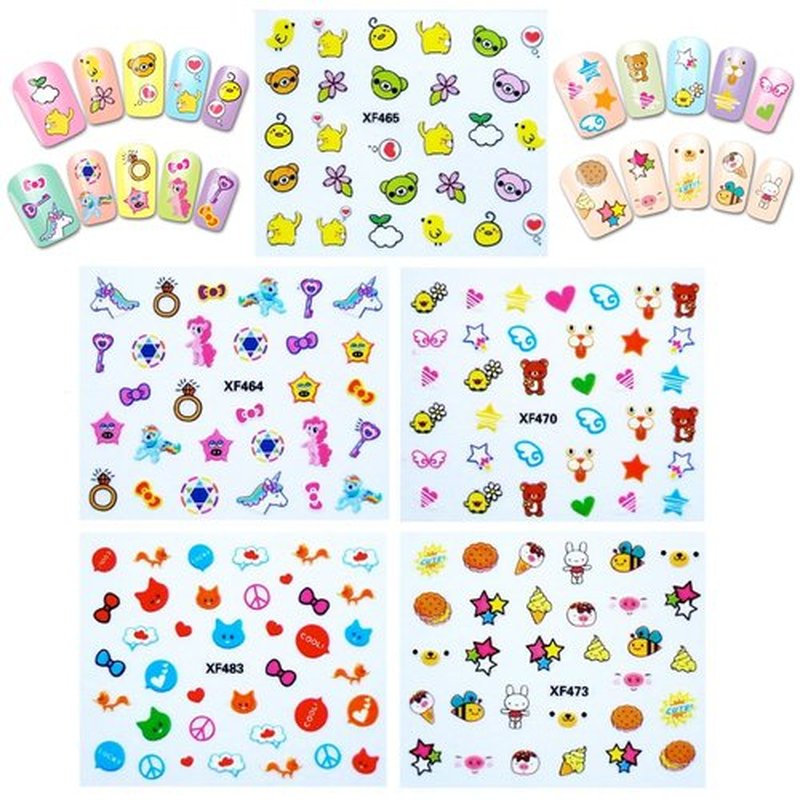 ALLYDREW Funky Cute Funky Patterns Nail Art Nail Stickers 3D Nail Decals, 10 Sheets (300+ Nail Stickers)