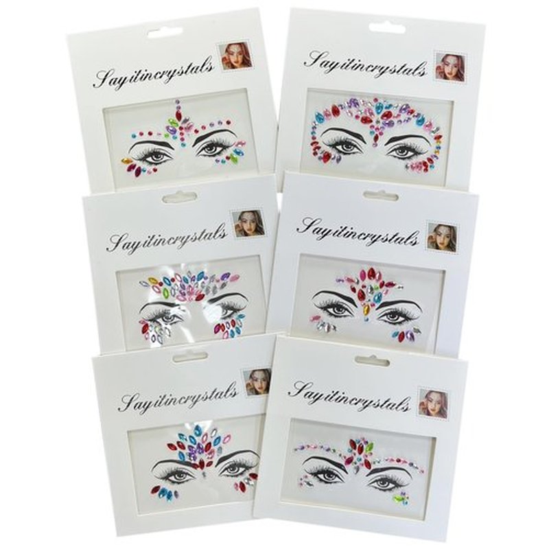 6-Pack Diamond Acrylic Face Stickers for Kids – Colorful Festival Face Gems for Halloween, Cosplay, and Parties – Reusable Crystal Face Jewels