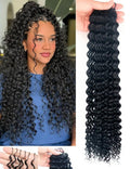 Tealoves Human Crochet Hair Curly 16inch 120g Crochet Human Hair Pre Looped Deep Wave Crochet Bundle Pre-Separated Feather Knotless Invisible Curly Crochet Hair for Women 1B
