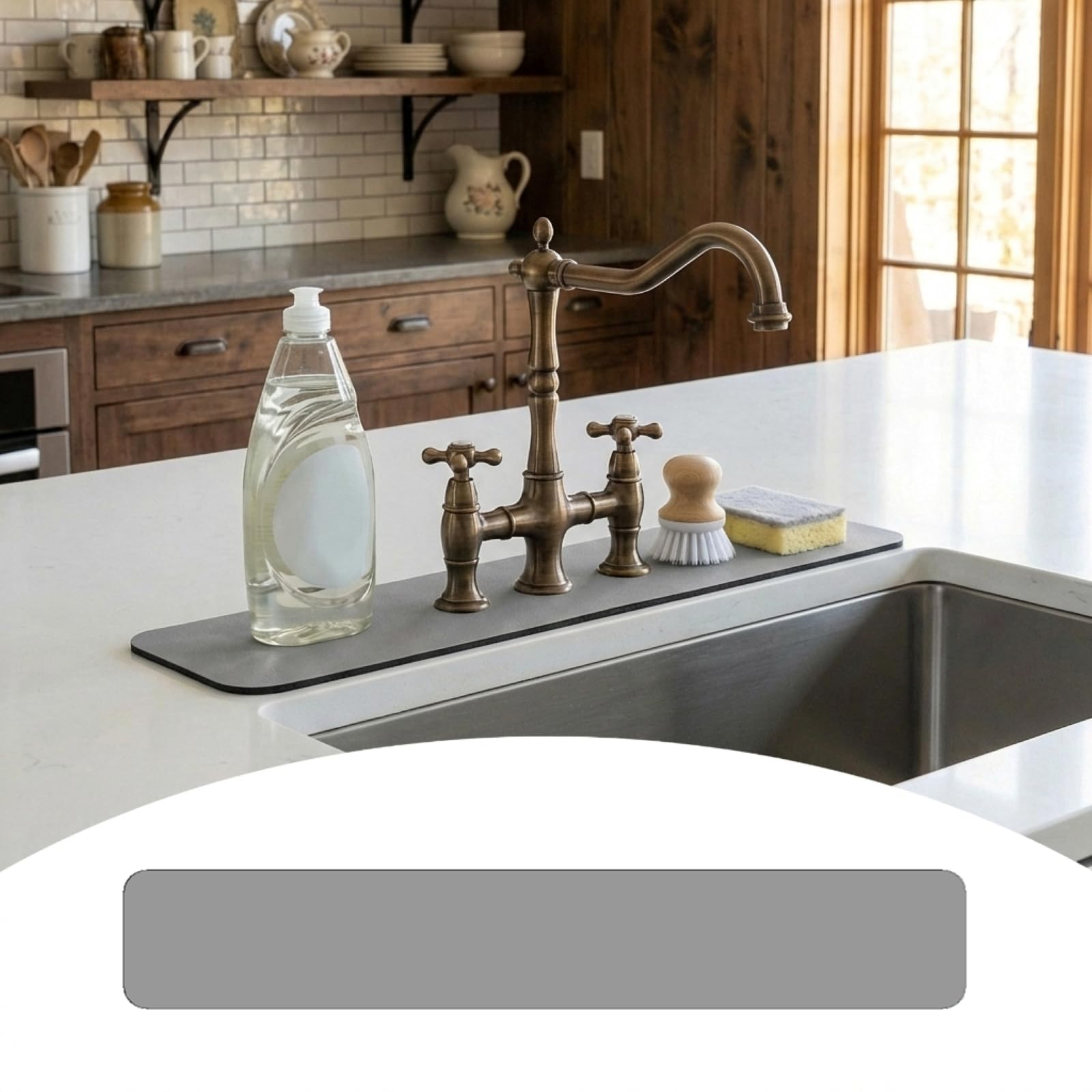 Customizable Faucet Mat for Kitchen Sink: 24" L x 4" W Grey Bathroom Counter Protector - Cuttable to Fit 2, 3 Hole & Oval Rectangle Square Faucet - Splash Guard for Irregular Sink with Soap Dispenser