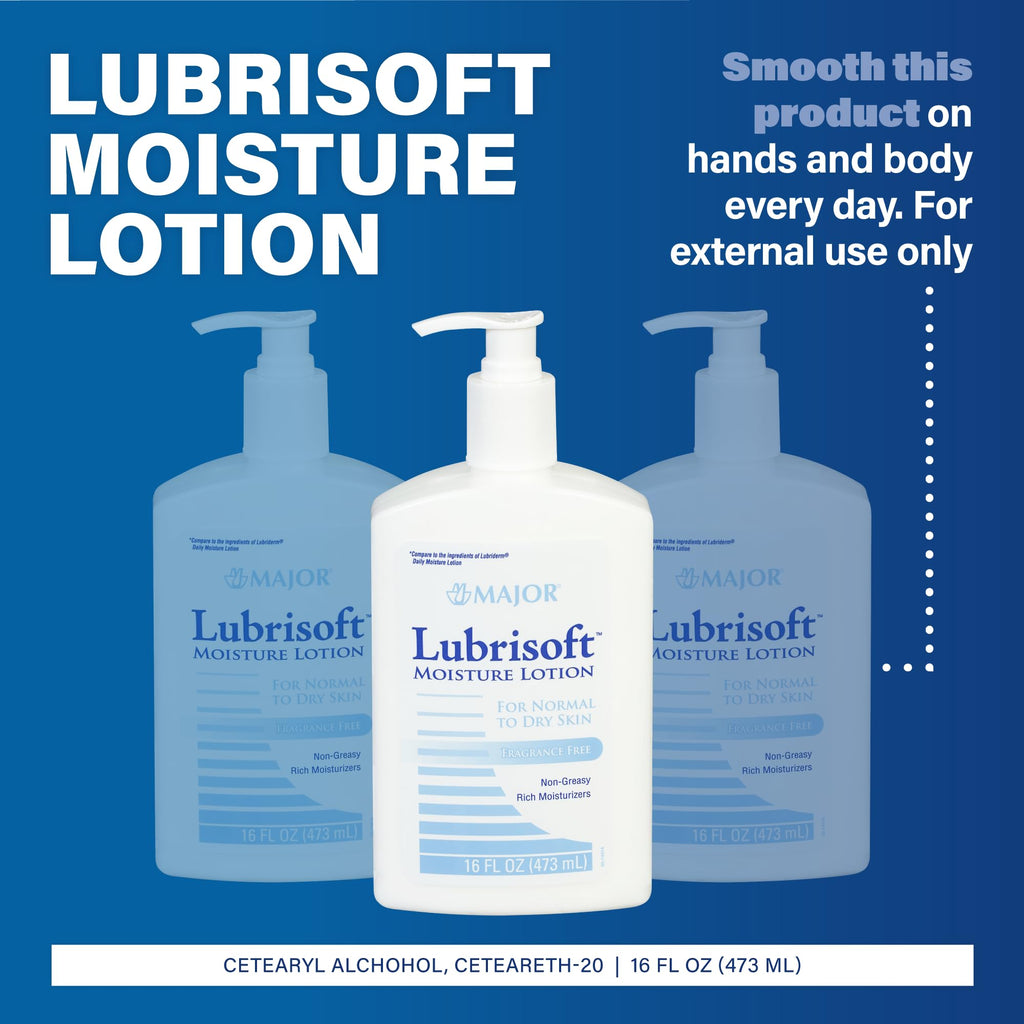Major Lubrisoft Moisture Lotion - for Normal to Dry Skin - Non-Greasy Rich Moisturizers - Fragrance-Free - 16 Fl Oz