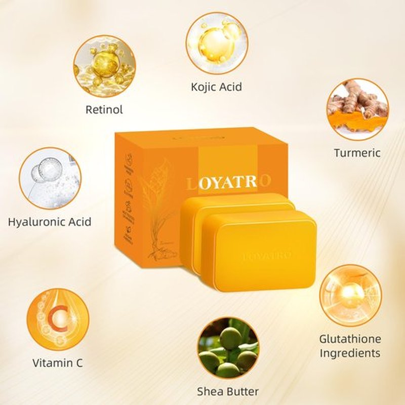 LOYATRO Kojic Acid Turmeric Soap Bar Dark Spots for Face & Body, Deep Cleansing, Gentle Soap Sensitive Skin Formula, All Skin Types 2Pack with Dish