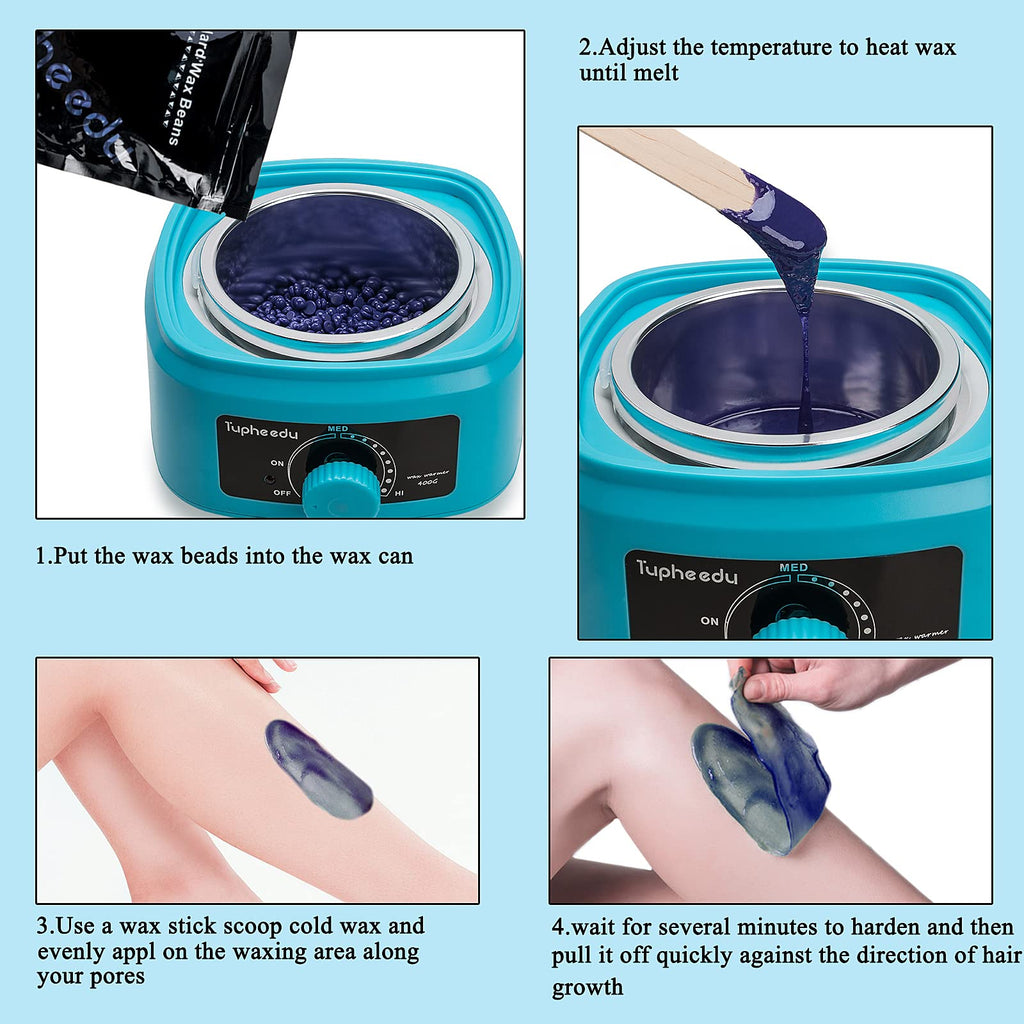 Tupheedu Wax Kit for Women and Men, Waxing Warmer for hair removal, Painless Stripless with 4 Bags Wax Beans for Coarse Hair Eyebrow Armpit Bikini Area