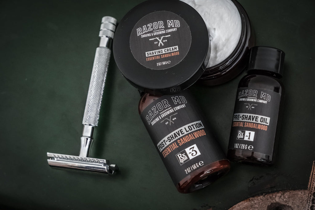 Razor MD Pre Shave Beard Oil for Men with Sensitive Skin, Every Day Shaving Tools for Men, Sandalwood Scent, 2 fl oz