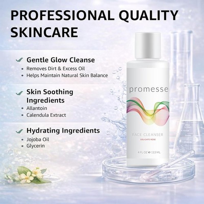 Promesse Acne Control Facial Cleanser - Glycolic & Salicylic Acid Exfoliating Wash | Hydrating Rose Scent - 4 fl oz
