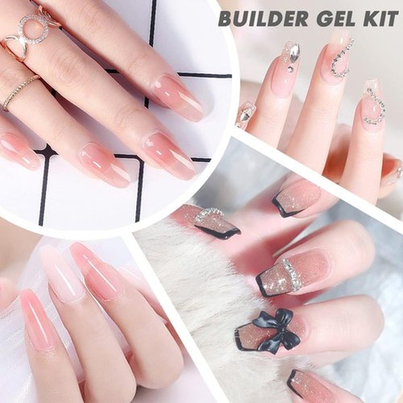 AIJIMEI Hard Gel Builder Nail Gel 3OZ for Flase Nails Extension Kit with Nail Brush Cleaner Base Coat Top Coat