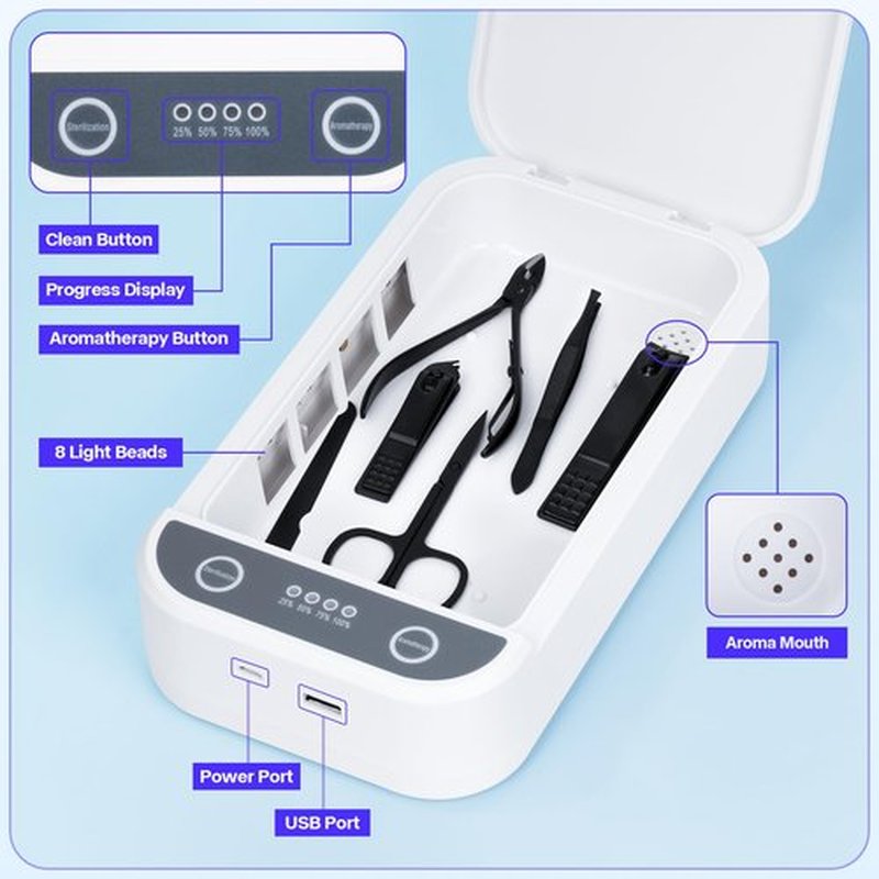 Shmian Sterilizer Box for Nail Tools & Phone Accessories-USB-Powered Portable Cleaning Box for Scissors, Jewelry, Tweezers - Manicure Salon & Home Use Sterilization Machine