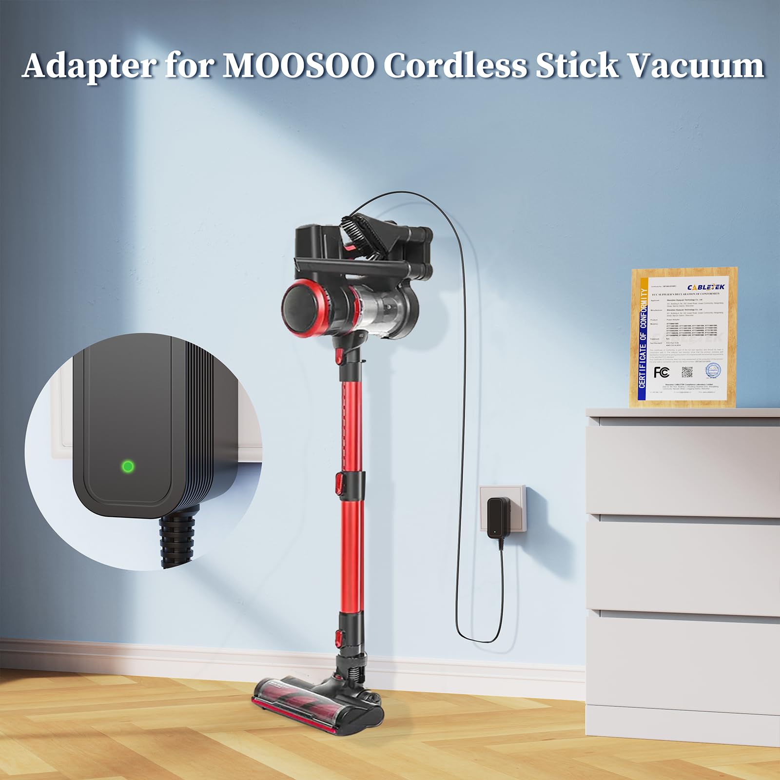 26V Charger for MOOSOO Cordless Vacuum Cleaner Power Cord Replacement for MOOSOO M X6 XL618 XL-618A K17 K17 Pro VC01 M24 M8 Stick Vacuum Cleaner Power Adapter Supply