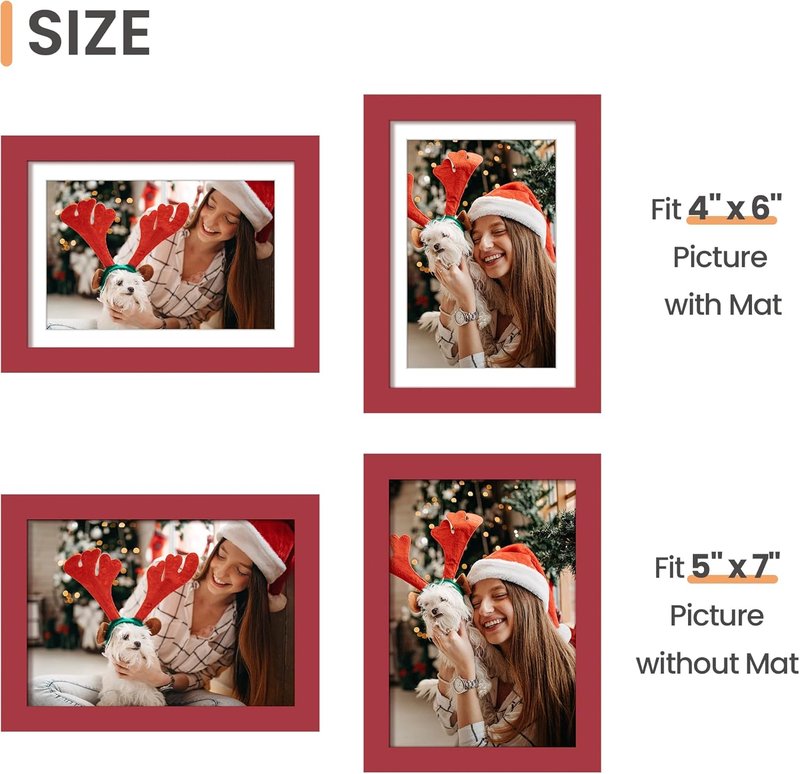 Upsimples 5x7 Picture Frame - Versatile Display for 4x6 Photos with Mat or 5x7 Without - Red, 1 Pack
