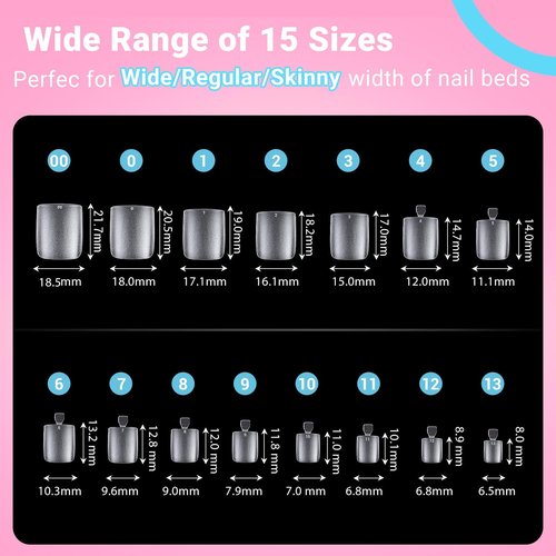 300Pcs Square Toe Nail Tips with Glue,SINOKAME 15 Sizes Wider Long Fake Toenails Matte No File Needed,Clear Press on Toenails Full Cover,Paintable Toe Extension Tips Soak off Home DIY