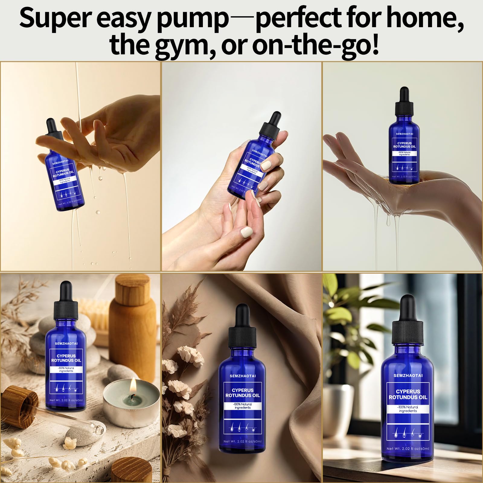 Cyperus Rotundus Oil - Natural Nut Grass Oil for Hair Removal, Reducing Body Hair Growth, Smooth Skin & Moisturizing, Soothing & Gentle, Ideal for All Skin Types (1pc, 60ml)
