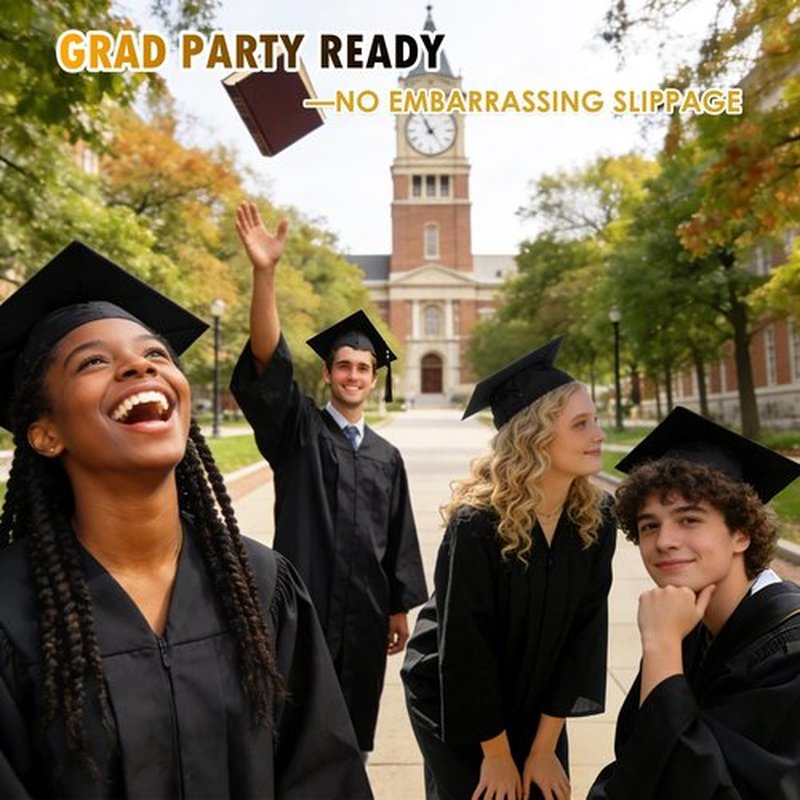 2pcs Black Graduation Cap Headband Insert - Anti-Fall Grad Cap Headband for Curly Hair Secures Graduation Hat,Keep Hairstyle for Graduation Day,Essential Graduation Accessories for Women & Men Student