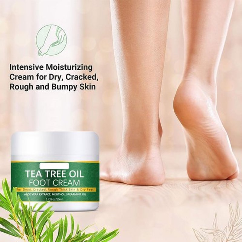 Grospe Tea Tree Foot Cream Repair Foot Athletes Foot Treatment Cream Dead Skin Removal Peeling Moisturizing Exfoliation Foot Care Repair Cream for Dry Cracked Heels,1.7 Fl Oz