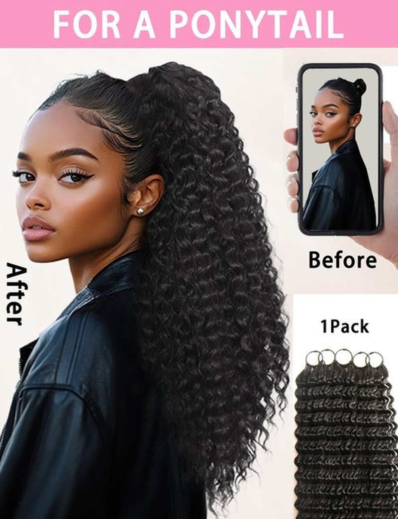 Tealoves Human Crochet Hair Curly 16inch 120g Crochet Human Hair Pre Looped Deep Wave Crochet Bundle Pre-Separated Feather Knotless Invisible Curly Crochet Hair for Women 1B
