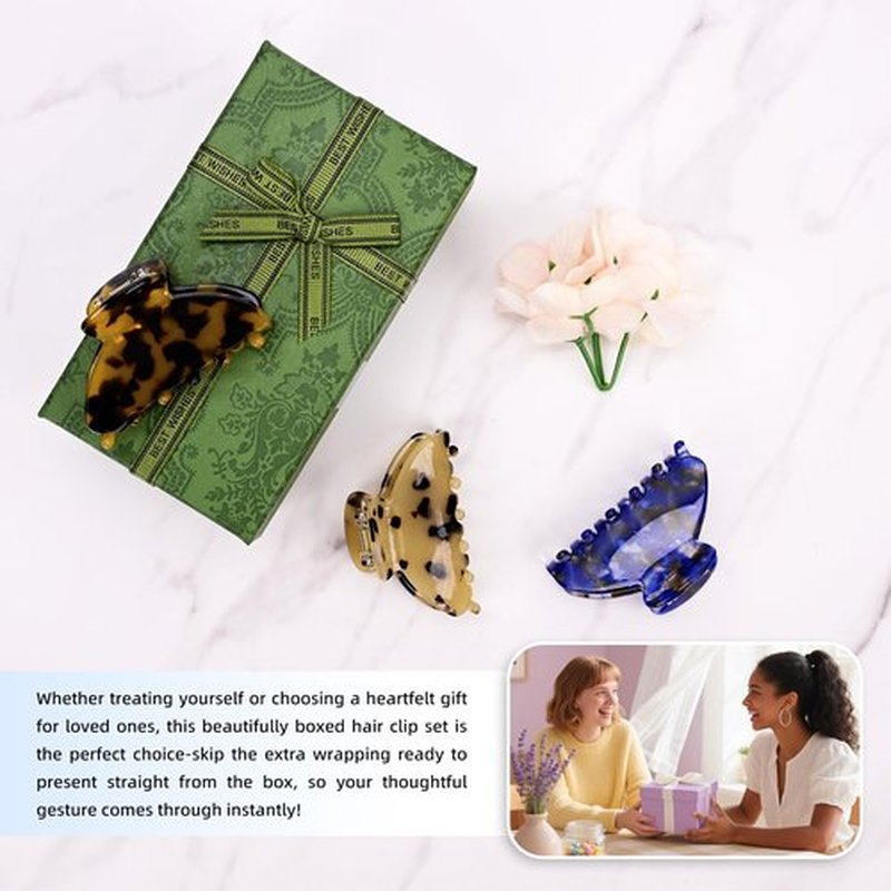 3 Pack Women's Hair Clips Set - Vintage Tortoise & Leopard Print Non-Slip Claw Clips, Celluloid Jaw Clamps for Medium Hair Hair Accessories Gift for Women