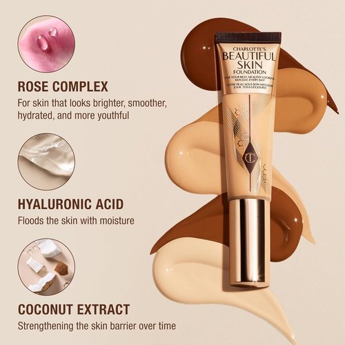 Charlotte Tilbury Beautiful Skin Foundation - Medium Coverage Hydrating Liquid Makeup for Instant Glow & Plumping Hydration