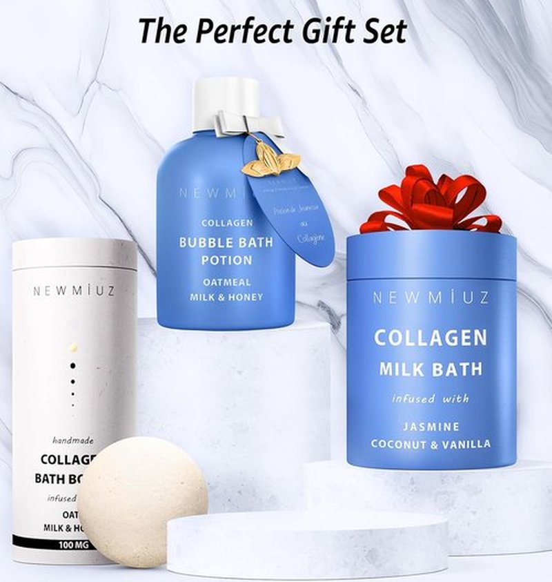 Skiennix Collagen Bubble Bath - Long-Lasting Foam with Oatmeal, Milk & Honey | Moisturizing Spa Gift for Relaxation