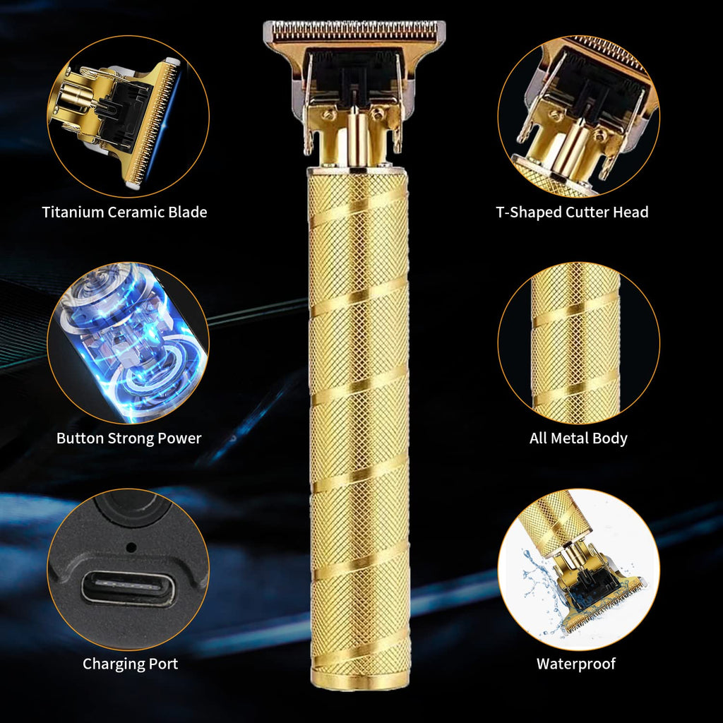 soieho Hair Trimmer for Men, Professional Electric Hair Clippers Cordless Beard Trimmer Shaver Electric T Blade Hair Trimmer, Zero Gapped Hair Clippers Cutting Grooming Kit with Guide Combs, Gold