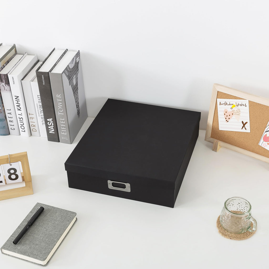 Soul & Lane - Black Scrapbook Photo Storage Box with Lid, 14.8x13x3.7 In