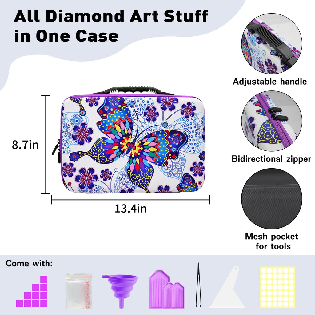 ZORETCO Diamond Painting Storage Case, 60 Slots Portable Diamond Art Kits with Accessories for Craft Rhinestones & Jewelry Beads Organizer Boxes