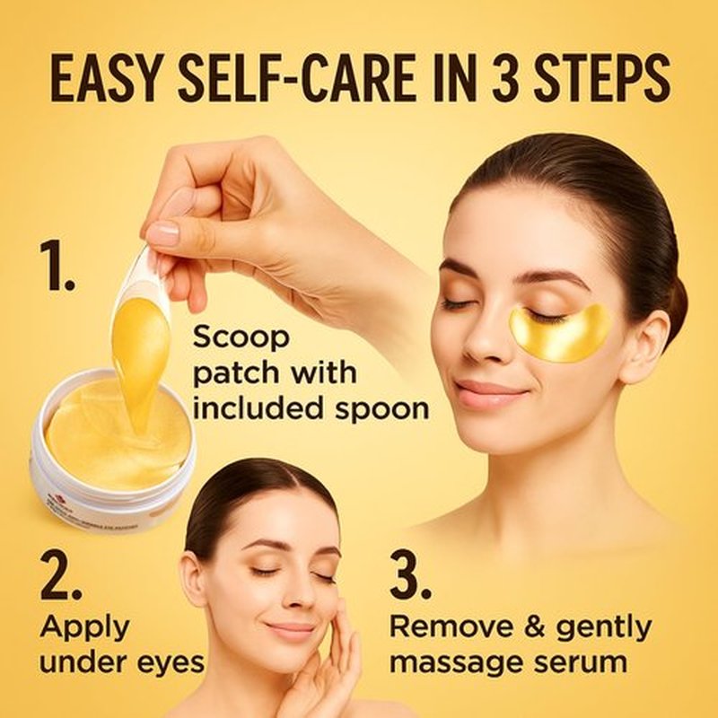 Rupachoice Under Eye Patches, 24K Gold Hydrogel Eye Patches with Caffeine + Niacinamide + Ectoin, Cooling Depuffing Eye Gel Pads for Dark Circles, 30 Pairs (60 Pieces)