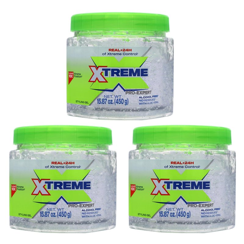 Xtreme Pro-Expert Clear Styling Gel with Aloe Vera, Alcohol-Free, 15.87 oz, 3 Pack