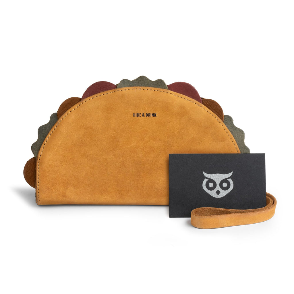 Hide & Drink, Multipurpose Taco Shape Wallet, Make Up Organizer, Cash Holder, Earphones Case, Money Organizer, Full Grain Leather, Handmade Travel Accessories, El Clasico