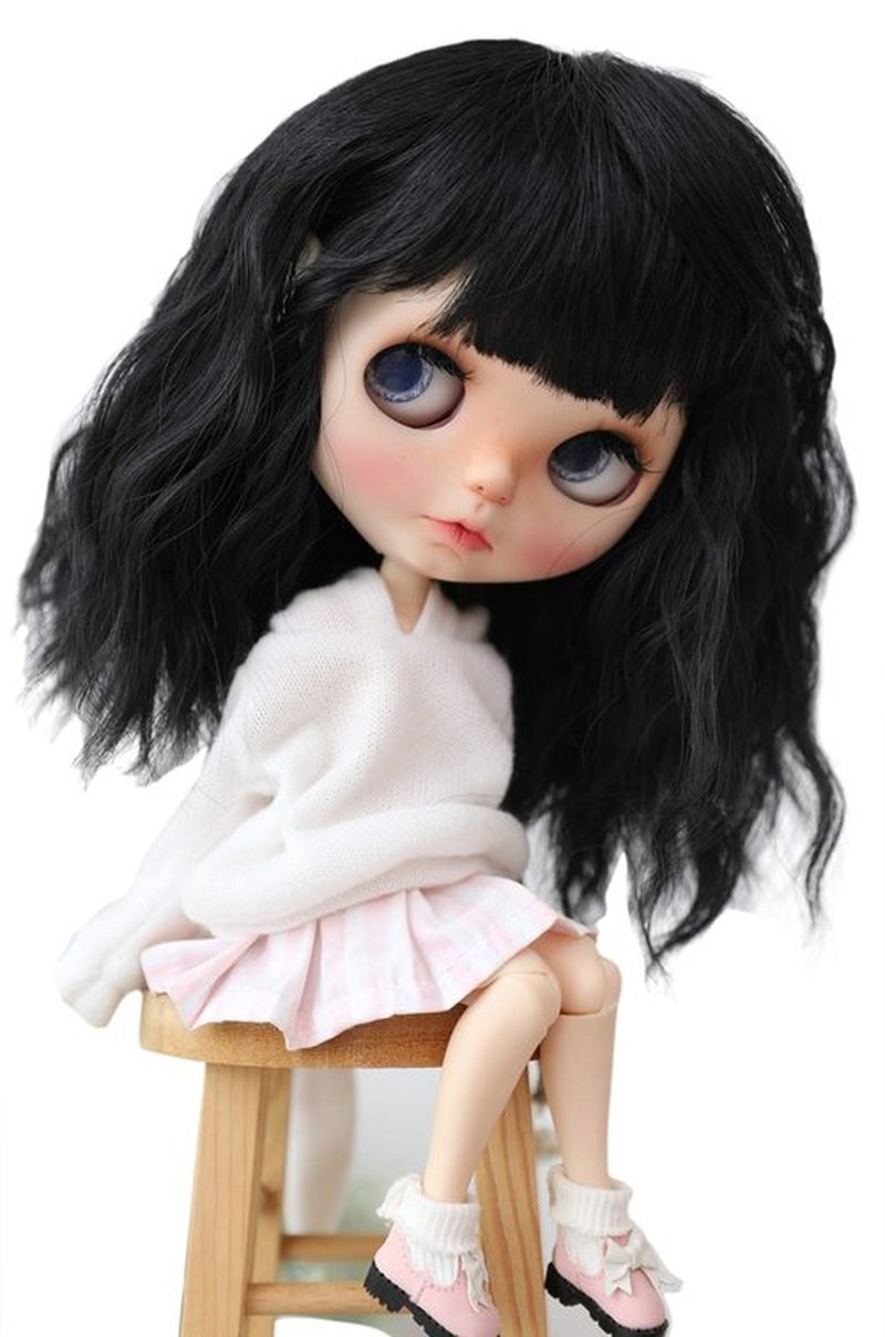 Linfairy Wigs Only 9-10 inch Doll Wig Long Hair for 24-27cm Head (Black)