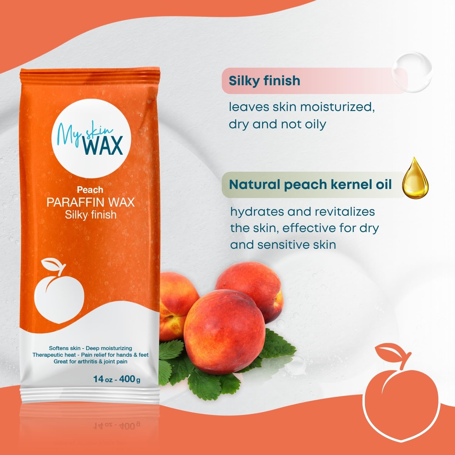 Paraffin Wax Refills Maxi Pack for Hands and Feet Bath – 6 Large 14 oz Blocks (5.25 lb) Peach Scent, Moisturizing Non-Greasy Wax for Arthritis Relief, Pedicure, Home Spa