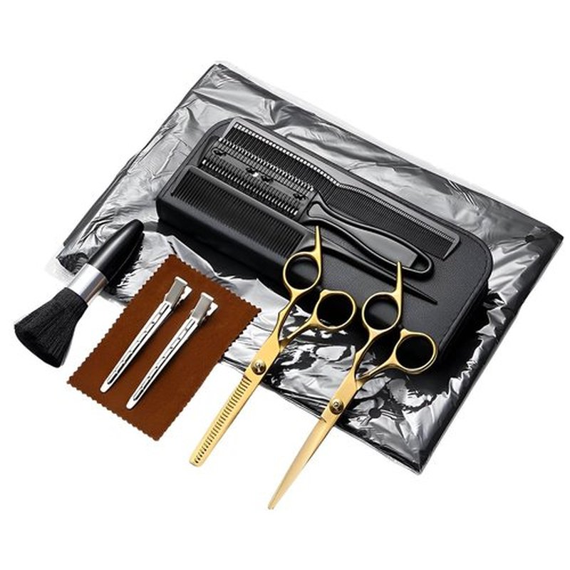 Hair Cutting Scissors Kit 11PCS, Professional Haircut Scissors with Japanese Stainless Steel Shears, Thinning Shears, Haircut Accessories in Leather Case for Salon/Home (Gold)