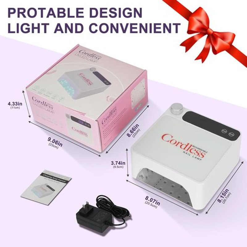Nailartane UV LED Nail Lamp Cordless, Rechargeable UV Light for Gel Nails with Metallic Reflector & Metal Base, 86W Wireless LED Nail Dryer, Professional Fast Curing Light for Salon Home Use, White