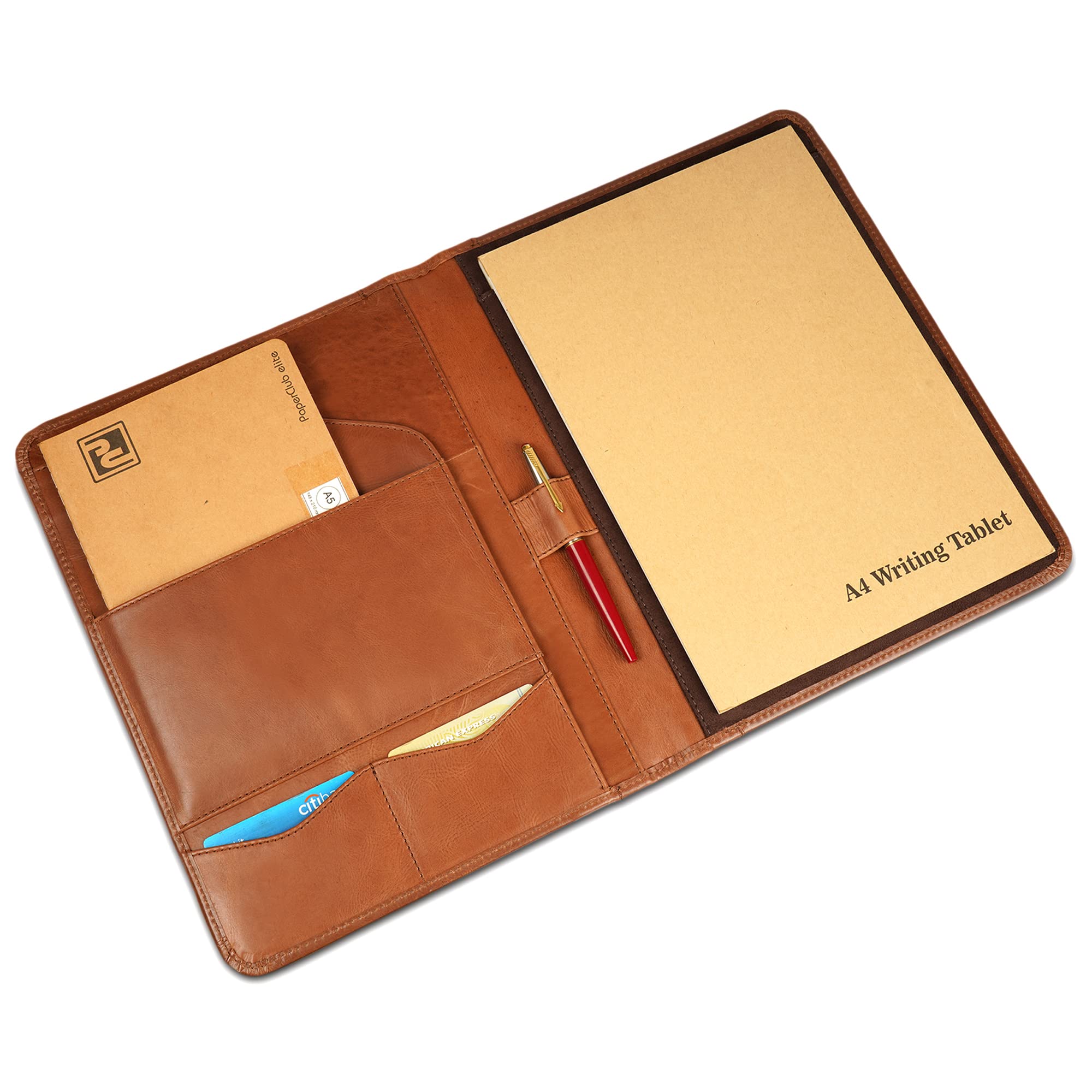 CestAntiQ, Leather Portfolio A4 Document Folder Legal Pad Padfolio, Professional Writing Letter Notepad Clipboard Sleeve Organizer, Resume Folio Binder for Men & Women Classic Brown