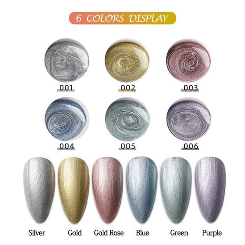 LOKFAR 6 Colors Metallic Gel Nail Polish - 3D Reflective Metallic Chrome Gel Liner for Nail Art Painting (Gold, Silver, Rose Gold, Blue, Green, Purple)