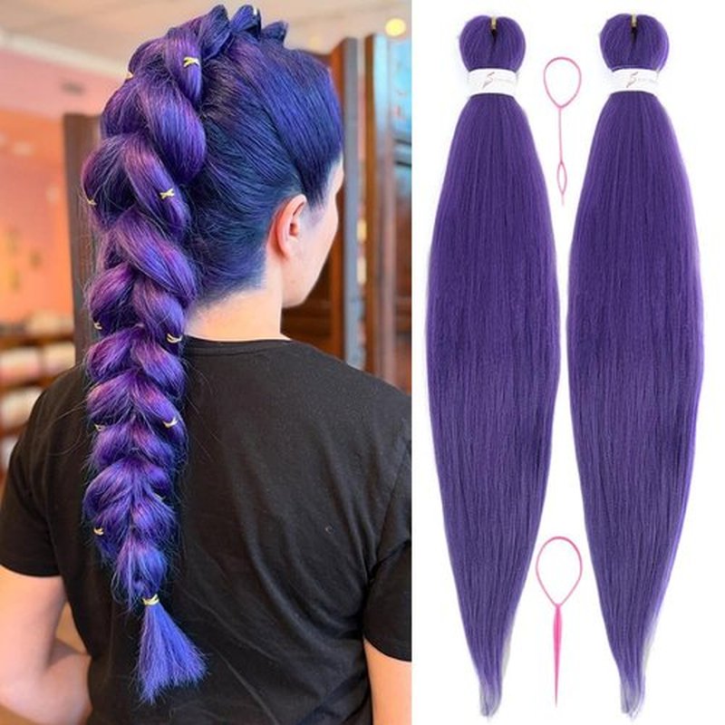24inch Long Purple Braiding Hair Pre Stretched Synthetic Braiding hair Extensions for Braids, Purple Hair Extensions for Stage Party Halloween Costume Cosplay