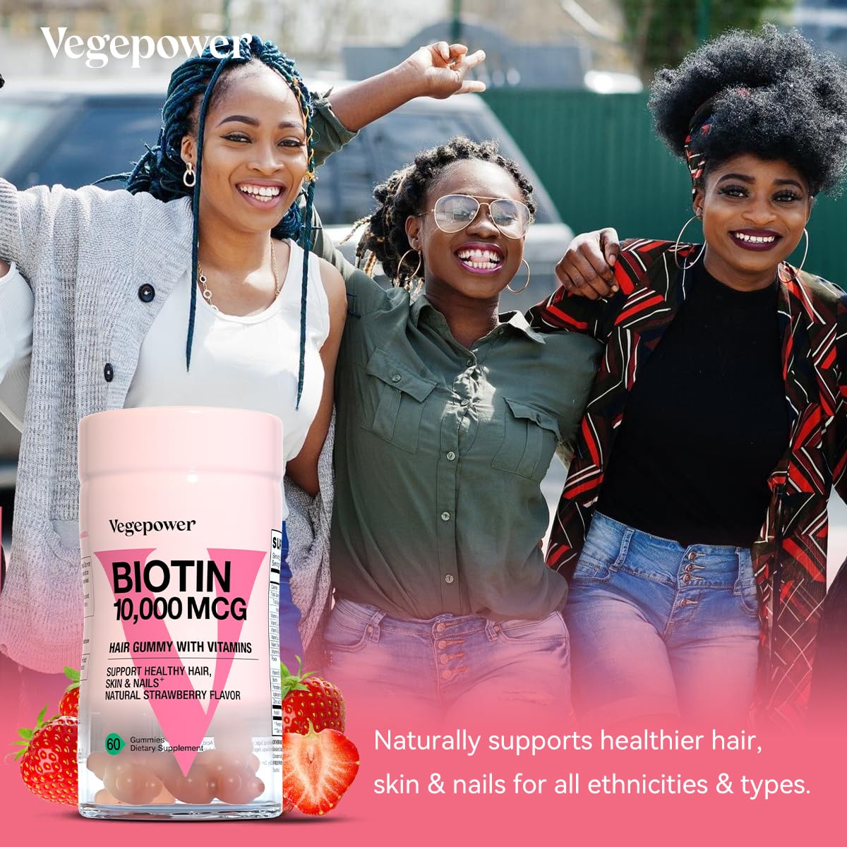 VEGEPOWER Biotin Gummies for Hair Growth 10000mcg - Vegan Biotin Vitamins Supports Healthy Hair, Skin and Nails, Hair Vitamin Gummy for Women & Men - Non-GMO, Chewable Supplement