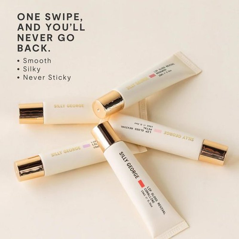 Silly George Lip Gloss Revival - Glossy Hydrating Glaze with Peptides, Shea Butter, & Moisturizing Argan, Macadamia, Babassu Oil for Dry Lips, Clean Beauty Products, Veil, 15ml Tubes