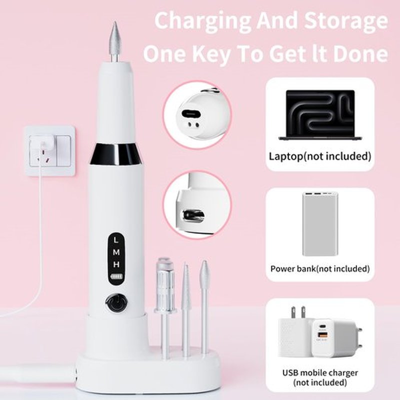 Nail Drill Kit,Nail File Cordless Nail Drill Machine for Gel Powder Nails,Professional Portable Manicure Pedicure Rechargeable Lightweight for Home Salon Use