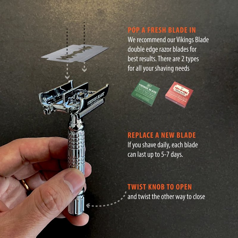 VIKINGS BLADE Double Edge Safety Razor for Men - Eco-Friendly, Smooth Shave + 5 Swedish Steel Blades + Luxury Case