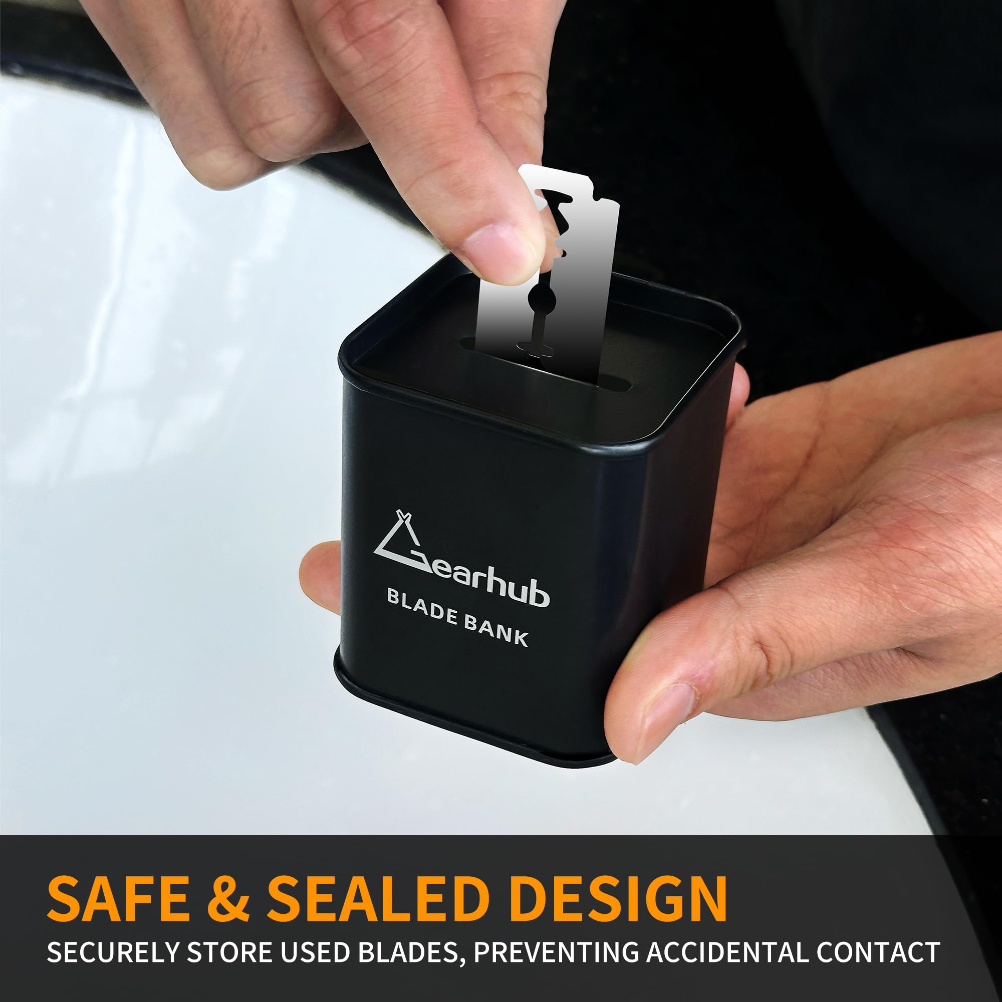 Gearhub Blade Bank Safely Store Used Safety Razor Blades Large Capacity Disposal for Barber Shops & Personal Use Sealed Design Holds 300+ Blades, Compact & Durable