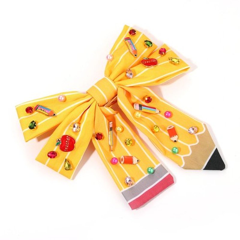 Pencil Hair Bows for Women Back To School Hair Bow Clips Teacher Hair Accessories Pencil Hair Clips Cheer Bows Large Hair Bows School Accessories Teacher Appreciation Gifts (Pattern Q)