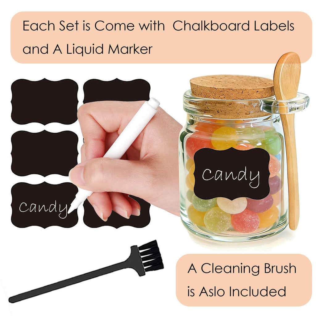 Ahhute Glass Sugar Scrubs Jars, Bath Salt Container, Snacks Spice Jars w/Bamboo Spoons, Honey Scrubs Body Butter Jar w/Corks, Labels and Cleaning Brush, Wedding Party Favors Gifts, 8oz 24 Pack