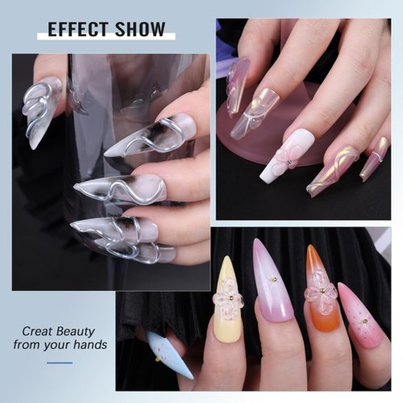 Clear Builder Gel for Nails: Sweet Trend 10 in 1 Hard Gel Scuplted Kit - 60g LED/UV Strengthen Nail Art for Base Rhinestone 3D Extension Sculpting Overlay Tips - Manicure Set with Forms & Brushes