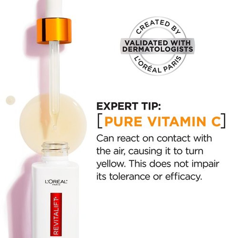 L'Oreal Paris Revitalift 12% Pure Vitamin C Serum, Brightening Serum For Face with Vitamin E, Salicylic Acid, 1 oz + Moisturizer Sample