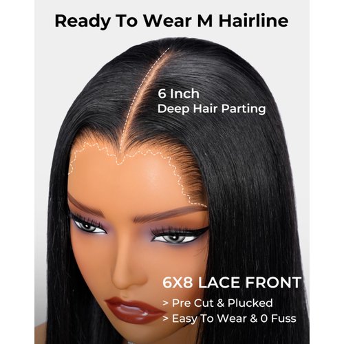 Ali Pearl Straight Wigs Human Hair Pre Cut 8x6 HD Straight Lace Front Wigs Ready To Wear Glueless Wigs Human Hair With Drawstring Pre Plucked M Hairline Wigs For Black Woman 14 Inch