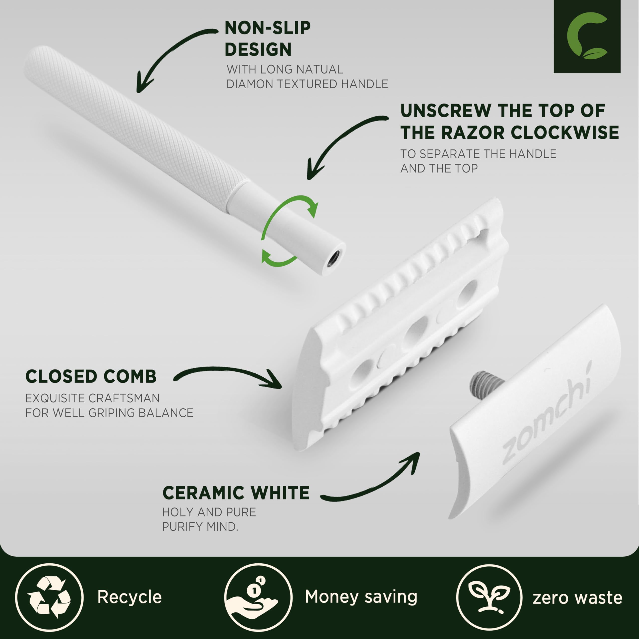 ZOMCHI Double Edge Safety Razor Kit for Men & Women, Stand,White