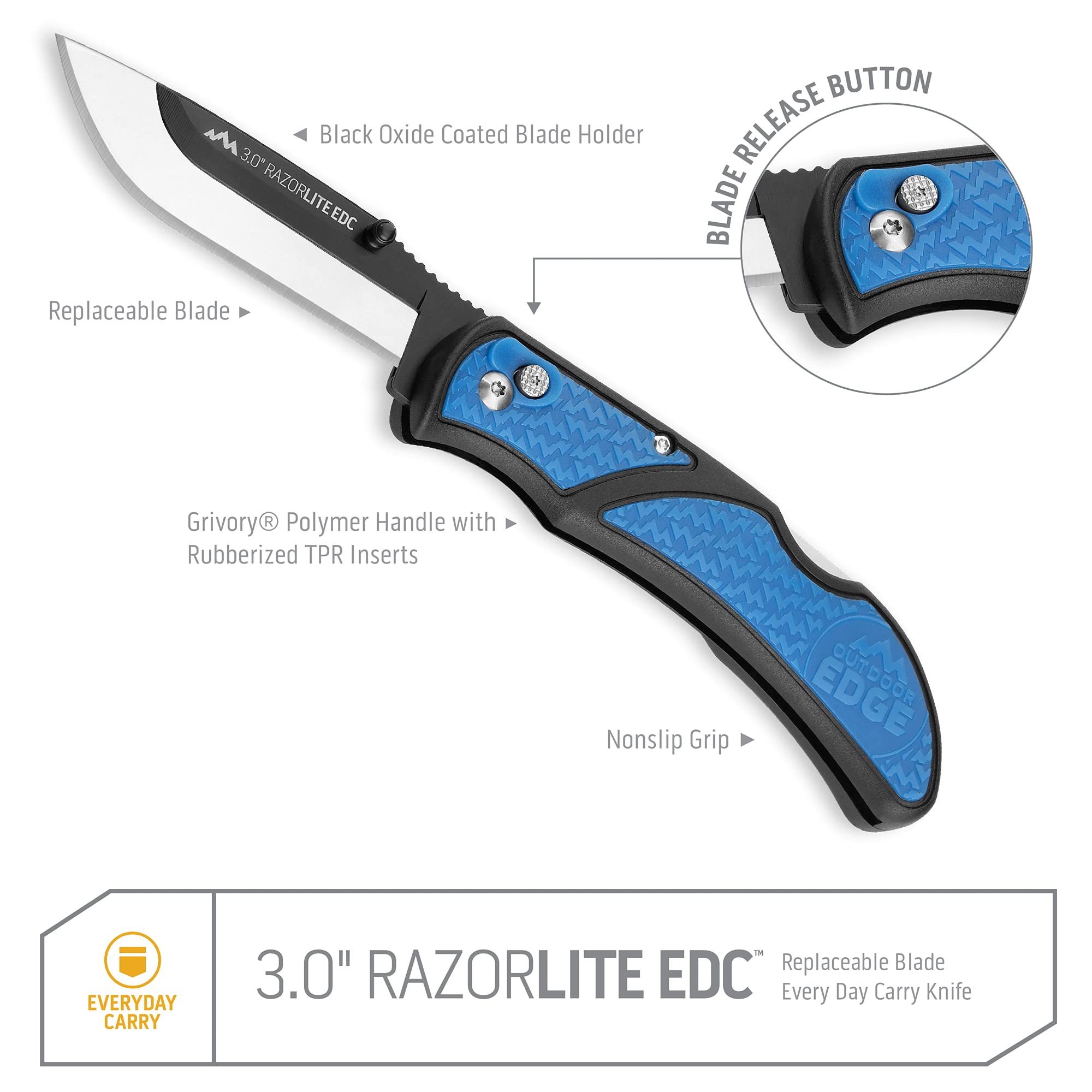 OUTDOOR EDGE 3.0" RazorLite EDC Knife. Pocket Knife with Replaceable Blades and Clip. The Perfect Hunting Knife for Skinning Deer.