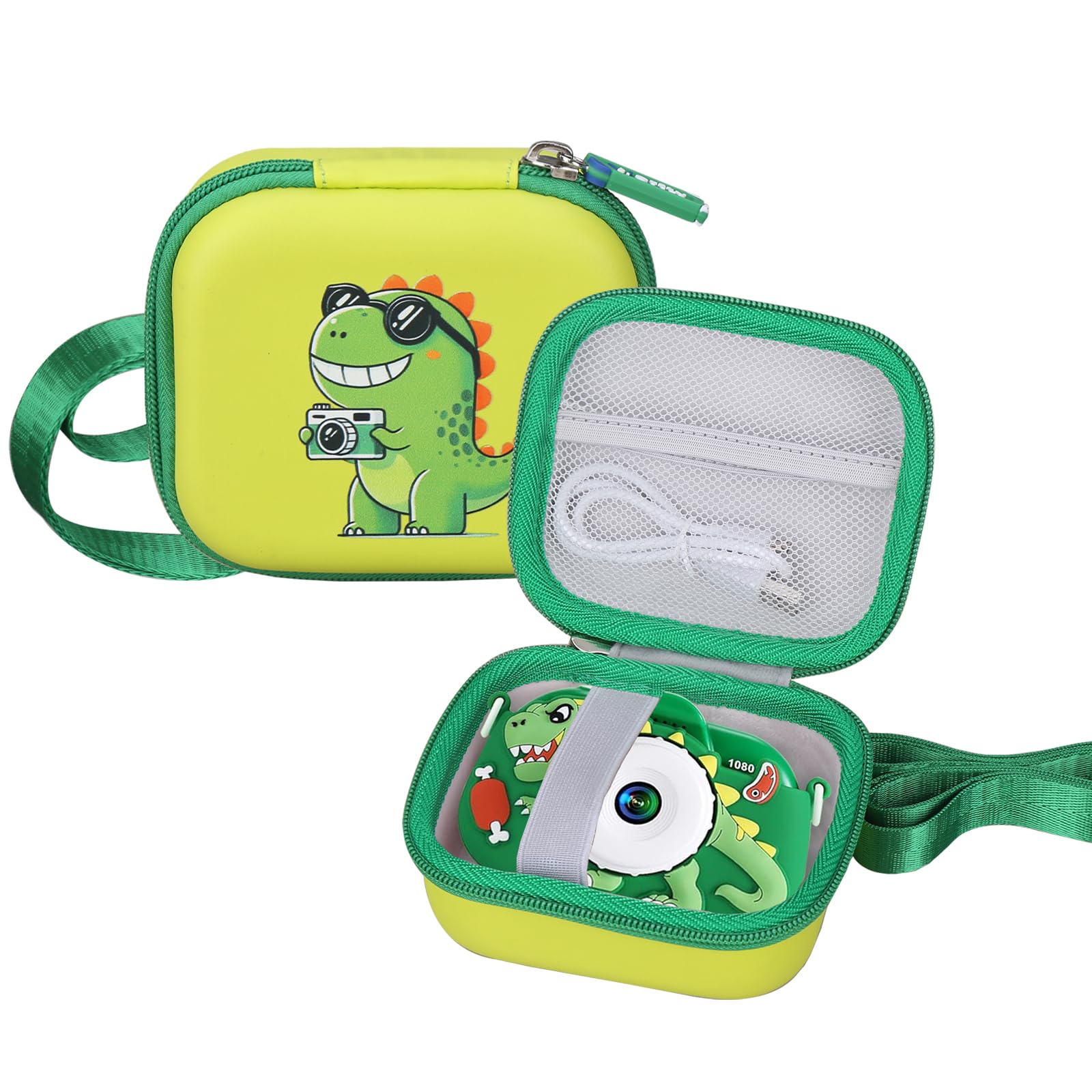 worfty Kids Camera Case Compatible with YEEHAO/Goopow/Hangrui/Masterbee/OUTUVAS/GKTZ Digital Video Camera Toys Camcorder Storage Holder Carrying - Green Dinosaur(Case Only) (Green dinosaur)