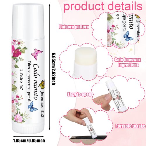 50 Pcs Christian Gifts for Women Spanish Religious Lip Balm Bulk Bible Verse Spanish Mother's Day Gifts for Women Faith Religious Scripture Church Party Favor for Teacher Coworker Employee